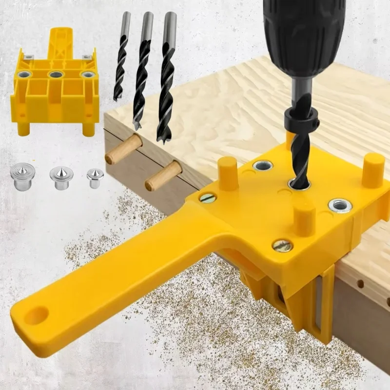 

Woodworking Handheld Jigs Fits 6/8/10mm Drill Guide, Dowel Jig W/ Drills Metal Sleeve Wood Drilling Doweling Hole Saw Tools