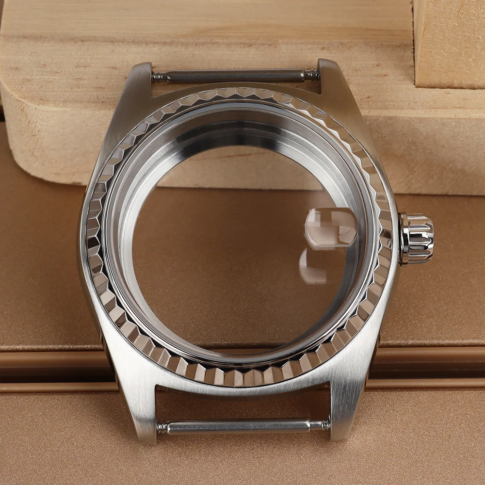 

38.5mm Silvery Watch Case NH35 Accessories Screw-in Crown For NH35 NH36 NH34 NH38 4R Movement Watches Assemble Parts 29.5mm Dial