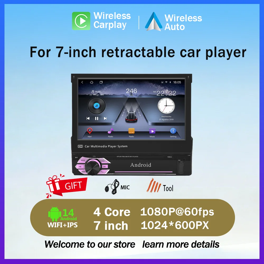 for 7'' car player Wireless Carplay car audio system,Android system car multimedia player,GPS navigation and wifi function