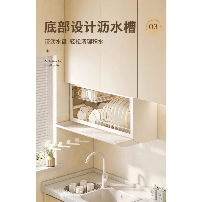 Kitchen dish rack, wall-mounted non-punching, cupboard storage for dishes and chopsticks drain rack, kitchen cabinet lower shelf