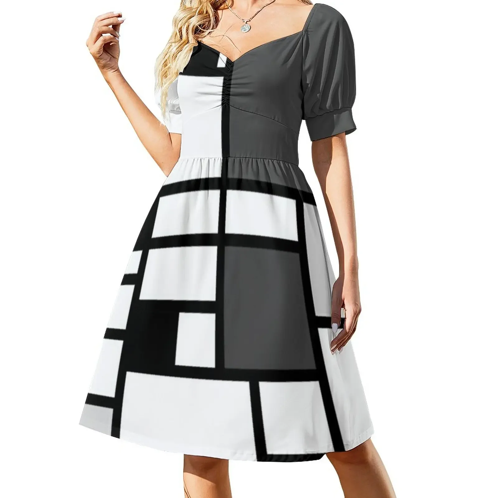 

piet mondrian - Composition with,grey,black,white, Short-Sleeved Dress Party dresses Dress for pregnant women