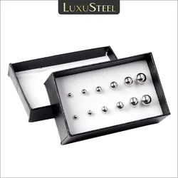 LUXUSTEEL 6Pairs Stainless Steel Ball Stud Earrings For Women Men Basic Round Ear Post 3-8mm Piercing Jewelry Set Gift Wholesale