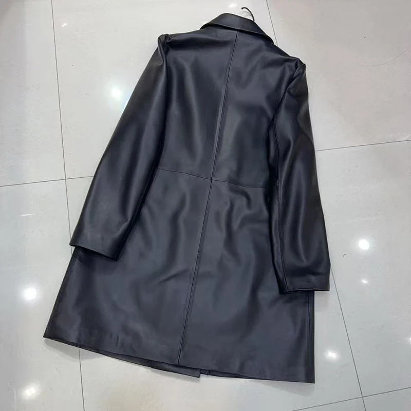 Kurtki damskie ze skóry naturalnej, średniej długości, dwurzędowe, w stylu brytyjskim, wysokiej jakości, garbowane roślinnie, z owczej skóry, wiatrówka.