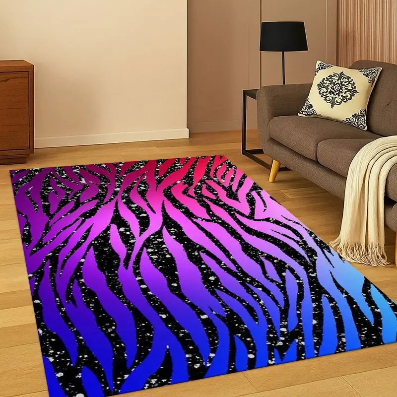 Schwarz-weißer Teppich mit Zebrastreifen für Schlafzimmer, Wohnzimmer, Sofa, Spielzimmer, Fußmatte, Heimdekoration, Kinderspielbereich, rutschfester Teppich, Geschenk – Detail 5