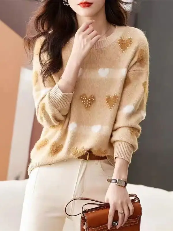 

Women's Knitted Wool Base irt Loose Fit Autumn Winter Faionable Top Belly Concealing Large Size Anti-aging Sweater