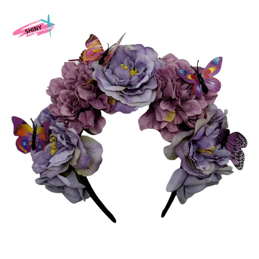 

Trendy Bohemian Flower Hairband Faux Floral Butterfly Headdress Floral Crown Hair Hoop Ethnic Style Headpiece