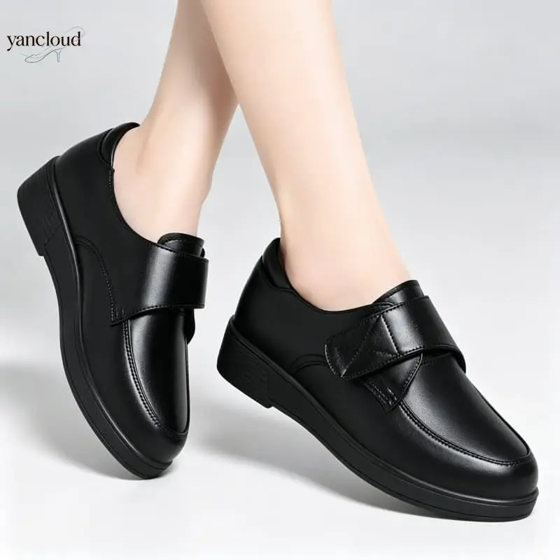 Plus Size 35-43 Comfortable Spring Fall Women's Genuine Leather Shoes 2026 Casual Flat Platform Shoes Loafers for Mom Daily