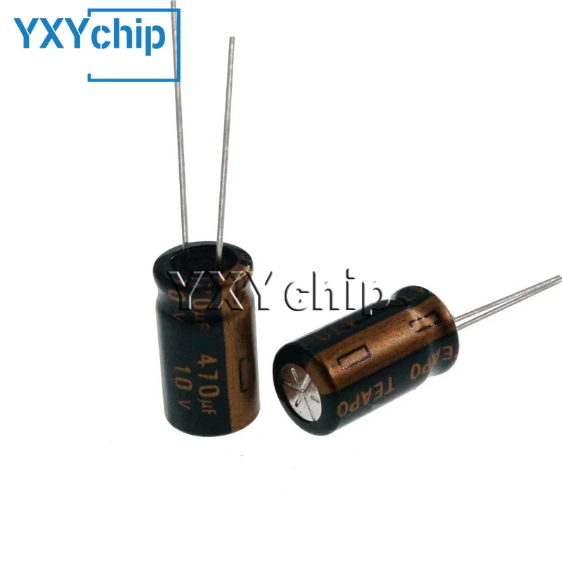 50ชิ้น470UF 10V 470MFD 10VOLT 6*7mm ตัวเก็บประจุอลูมิเนียมอิเล็กโทรไลติค470mf10v เรเดียล470uf10v 10v470uf 10v470mf