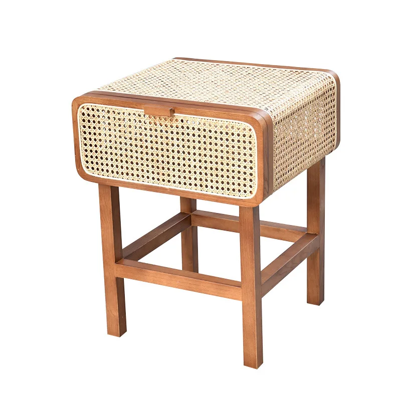 

Solid wood rattan bedside table ins retro coffee table rattan retro coffee table B & B