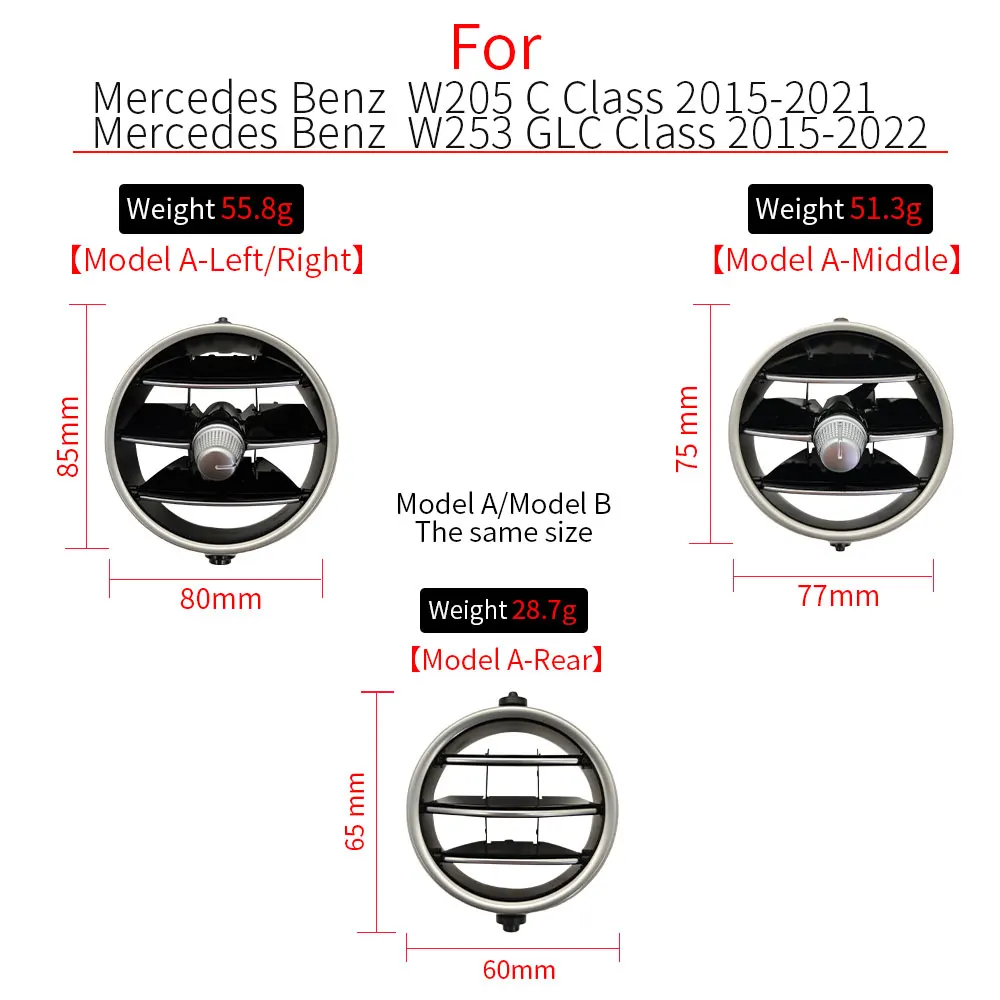 For Mercedes W205 W253 Left Right Middle AC Vent Grille Air Conditioning Outlet Cover For Benz C GLC Class C180 C200 GLC300