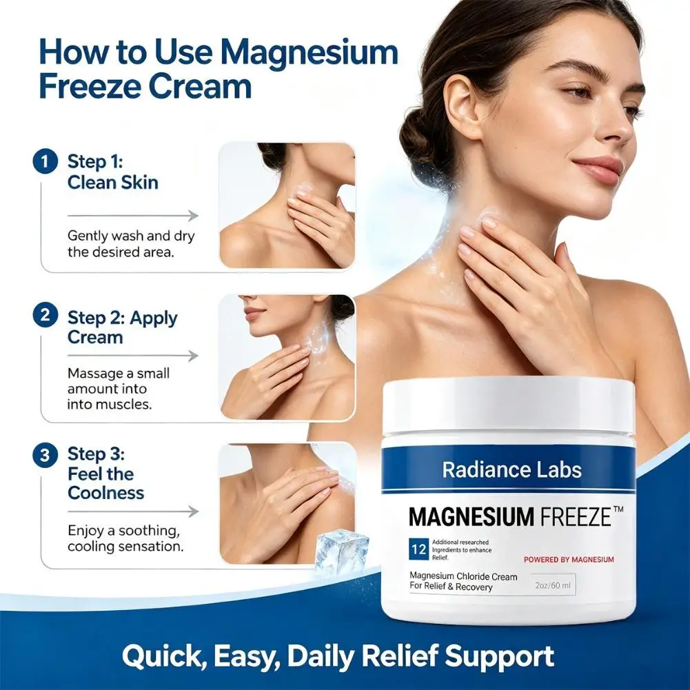 Magnesium Freeze Cream Radiance Labs 60ml Deep Hydration Moisturization Softens Firms Skin Relief Recovery Topical Body Cream