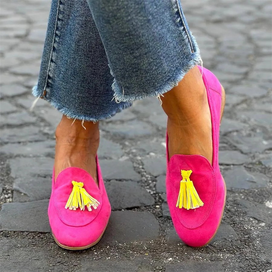 2024 Big Size 43 Women Shoes Flat Heels Loafers Shoes Fashion Lady Tassel Slip On Boat Shoes
