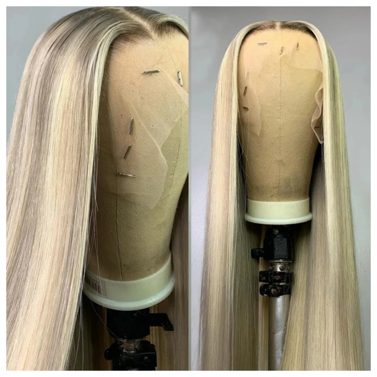 Cremeblonde Skily-Perücke, gerade, 100 % Hitzetemperaturfasern, Aschblond, 200 % Dichte, Salonhaar, blonde Perücke, 13 x 4 Perücke für Frauen