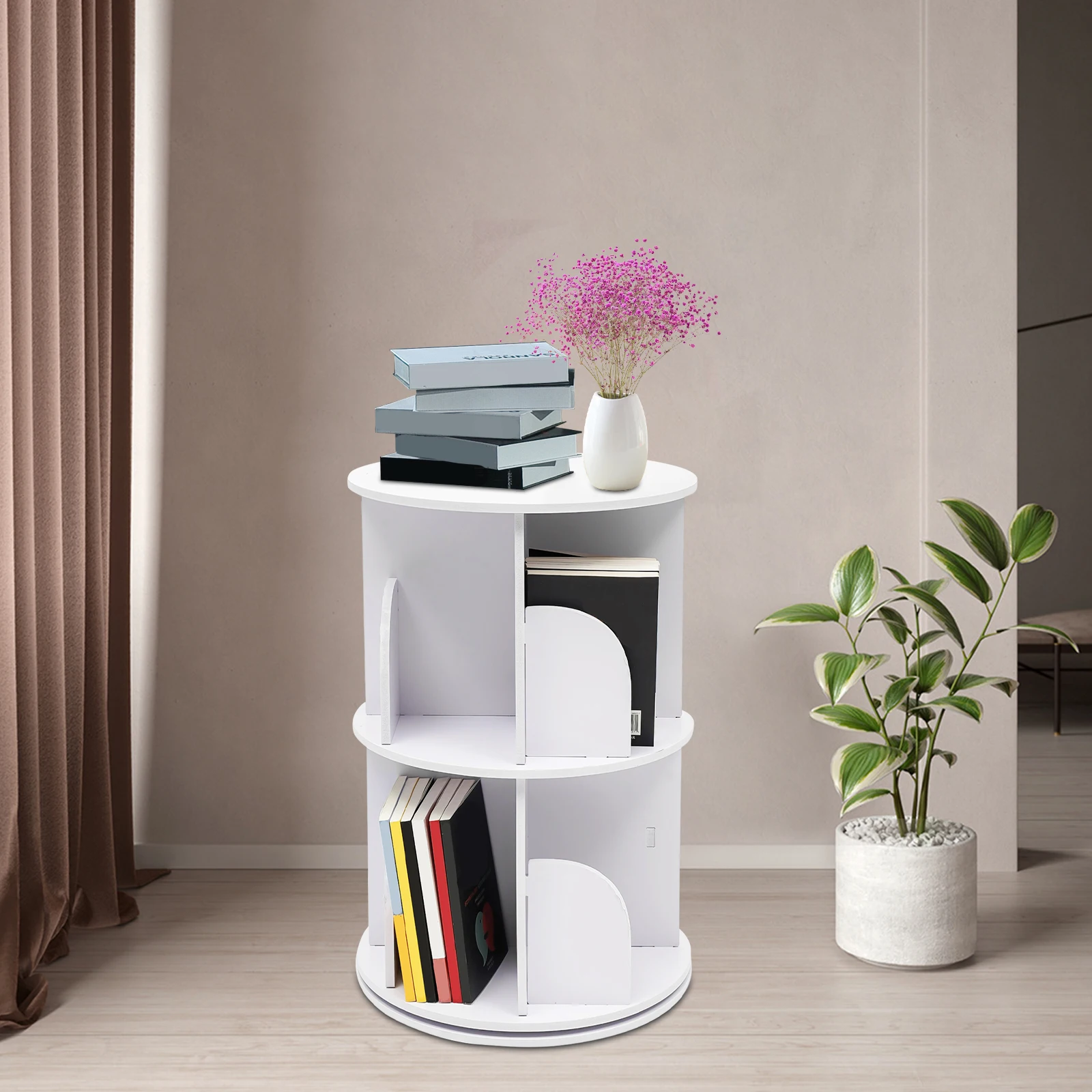 2-Tier Rotating Bookshelf Tower, Corner Bookcase Spinning Bookshelf, 360 ° Revolving Bookcase Book Storage Organizer Rack
