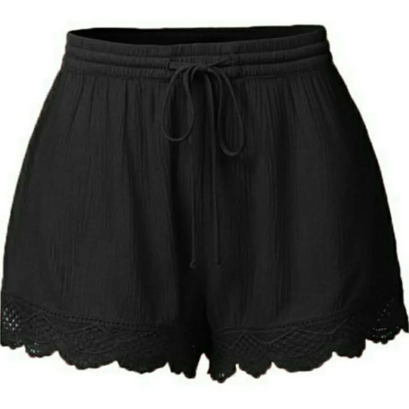 Women's Casual And Versatile Solid Color Shorts Patchwork Lace Drawstring Basics Comfortable High Quality Female Summer Shorts