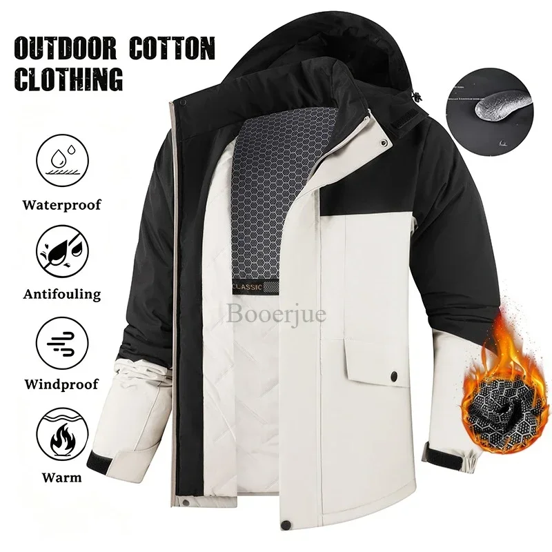 Winter Man Thicken Waterproof Outdoor Jacket Men Sport Windproof Detachable Hat Jackets Man Multi Pocket Work Safari Windbreaker
