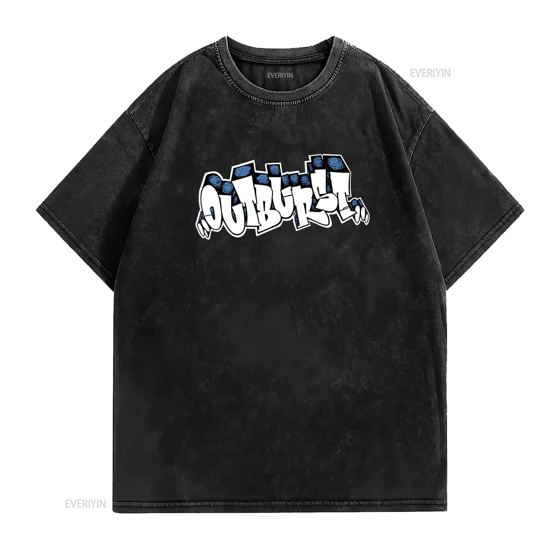 Hip Hop Streetwear Graffiti Outburst Letter Print Casual T Shirt vintage Washed Top For Everyday Wear Comfortable Stylish