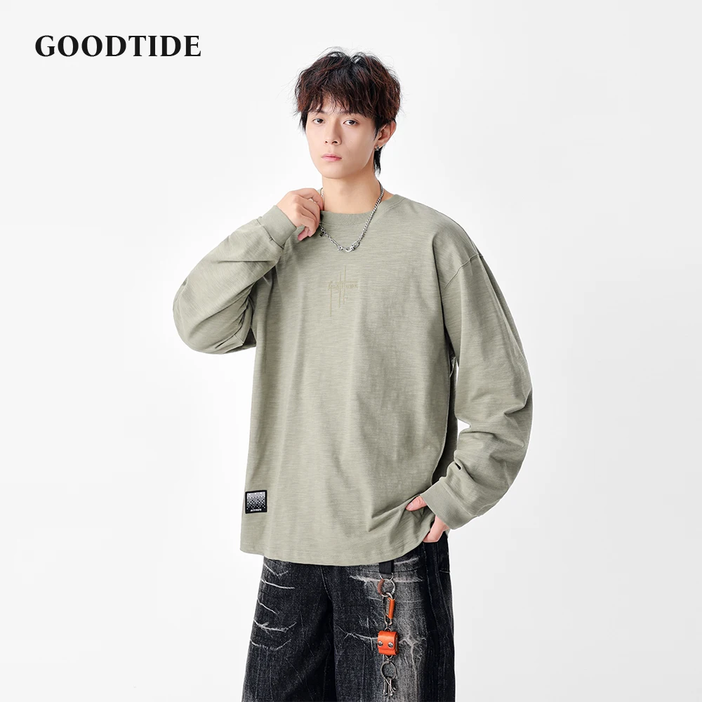 

Fashion Men's Casual Long Sleeve T - Shirt 2025 Winter New Embroidered Logo Patch Detail Comfortable Loose Fit Top Daily Wear