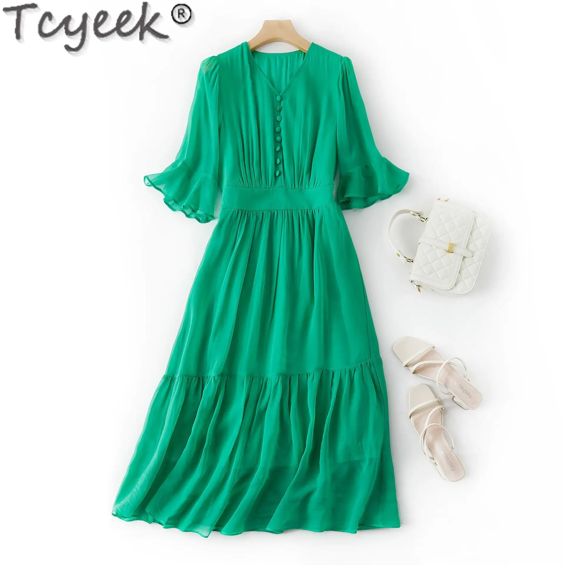 Tcyeek Real Silk Beach Dress Long Dresses for Women 2024 Elegant and Pretty Women's Dresses Summer Clothes Vestidos De Mujer image 2