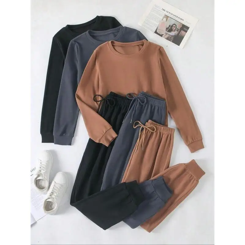 Women's Soliolor Long Sve Top Casual Sportswear Set Student Uniform Work Outfit Summer 2025 Fashionable Four Seasons