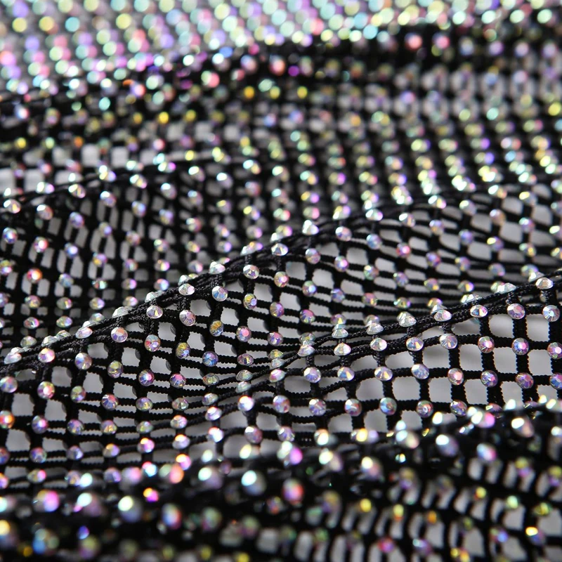 Damen T-Shirts und Polos Funkelndes Strass-Netzoberteil mit Federmanschetten Langarm Durchsichtige Party-Clubwear Bluse Tops & T-Shirts – Detail 4