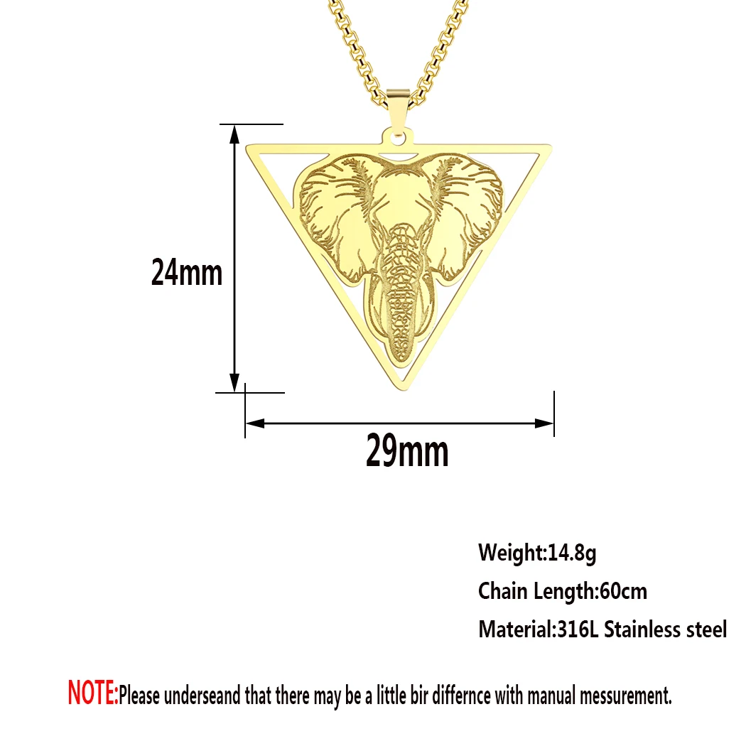 Kinitial Triangle Elephant Head Necklace For Men Women Thailand Amulet Stainless Steel Cute Animal Pendant Necklace Jewelry