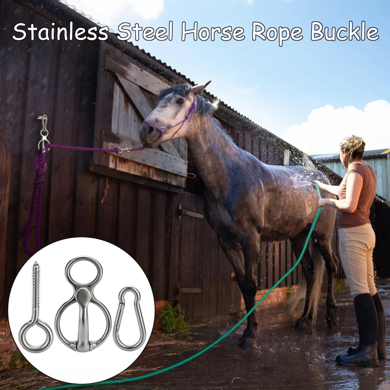 

Stainless Steel Horse Tether Ring with Eyelet Bolt Metal Horse Buckle Buckle Rope Buckle Set of 3 Quick Clip Horse Rings