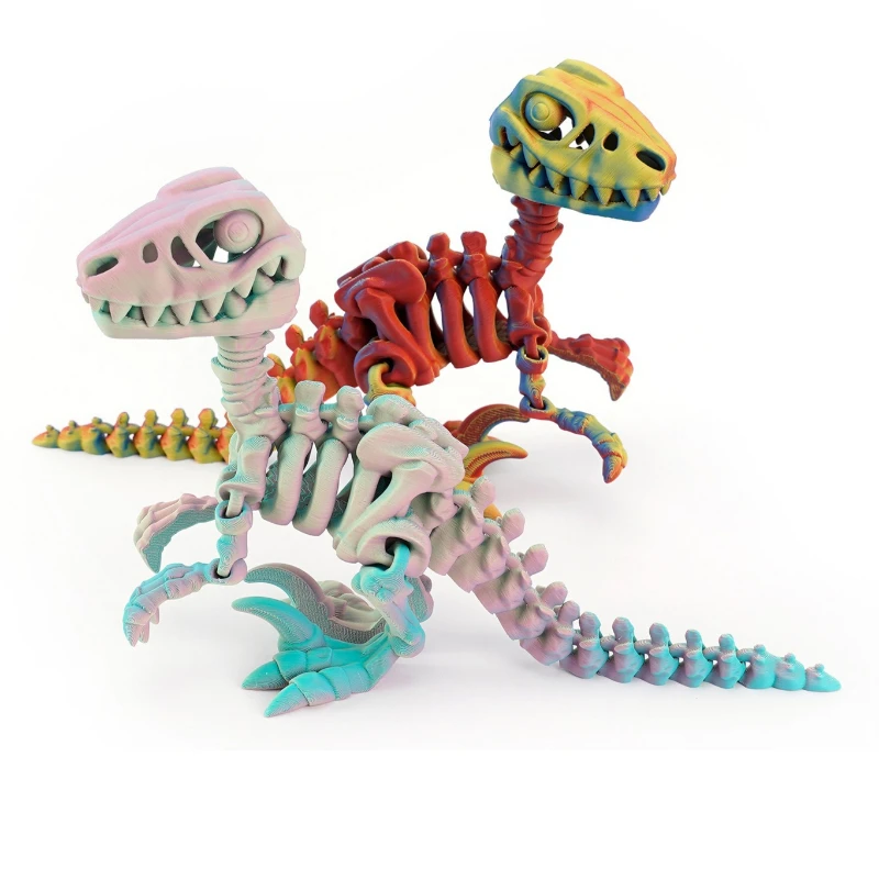 Mini 3D Printed Dinosaur Skeleton Model Movable Joints Velociraptor Decor Office Desk Ornament Kids Gift Home Decoration