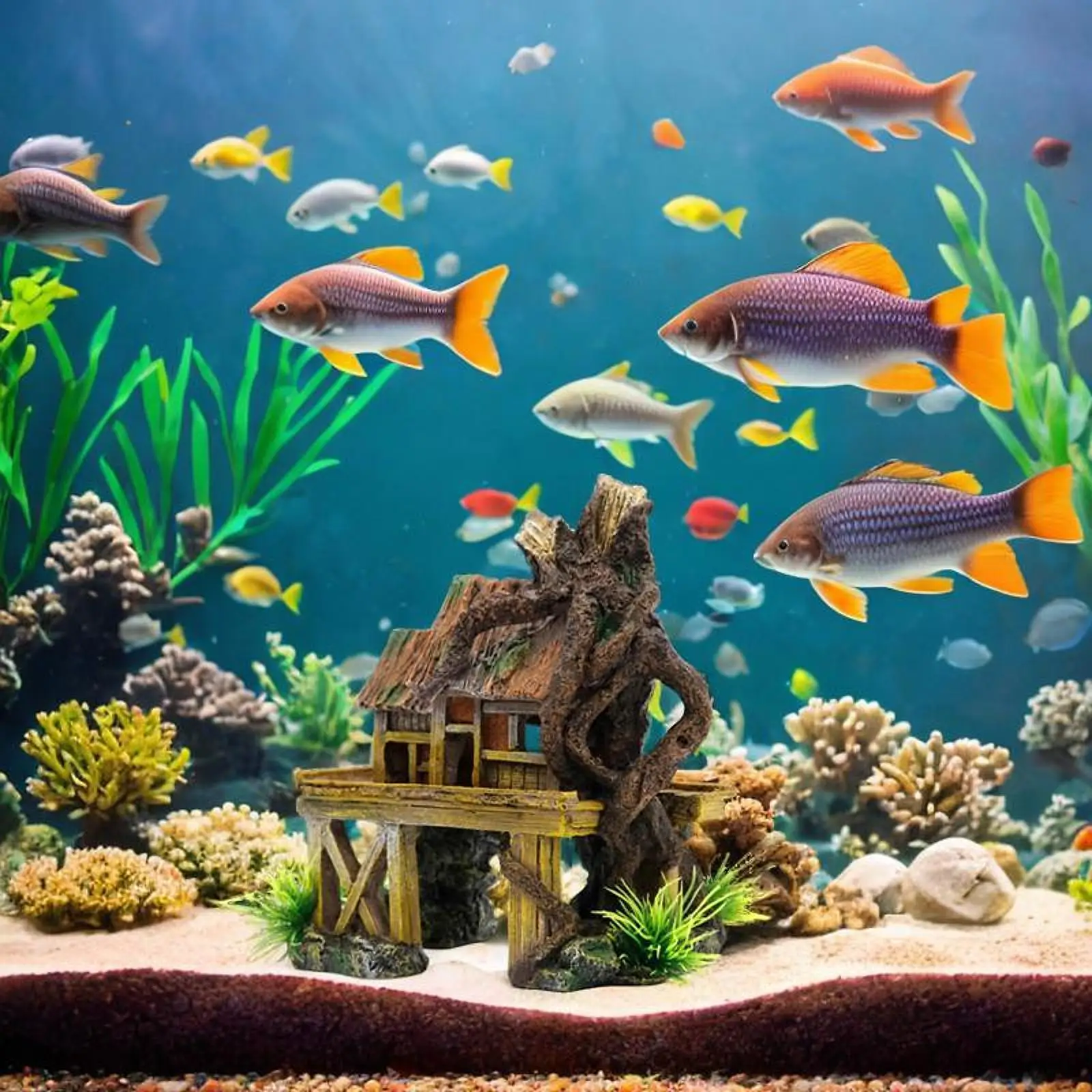 Aquarium Decor Betta Hideout Aquarium Sculpture Resin Castle Decorations Resin Building Ornaments for Exploring Aquascaping