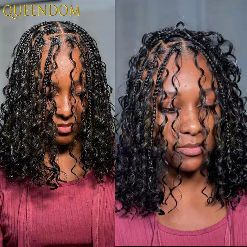 

Синтетические короткие богемные плетеные парики Boho Box Braid Wigs для чернокожих женщин Витые косы Полные кружевные парики из искусственных локонов с волосами ребенка