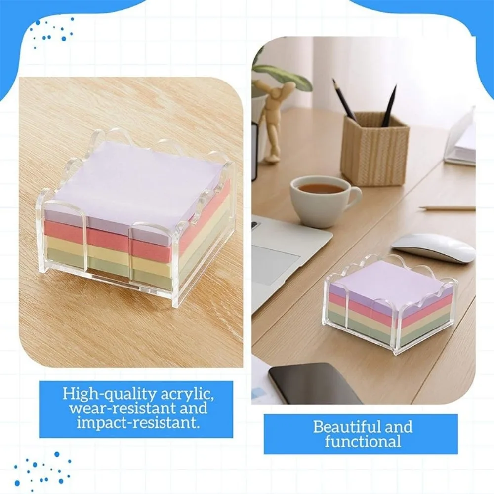 Scalloped Acrylic Sticky Note Holder Wave Edge Multi-Functional Post Note Dispenser Durable Minimalism Transparent Note Box