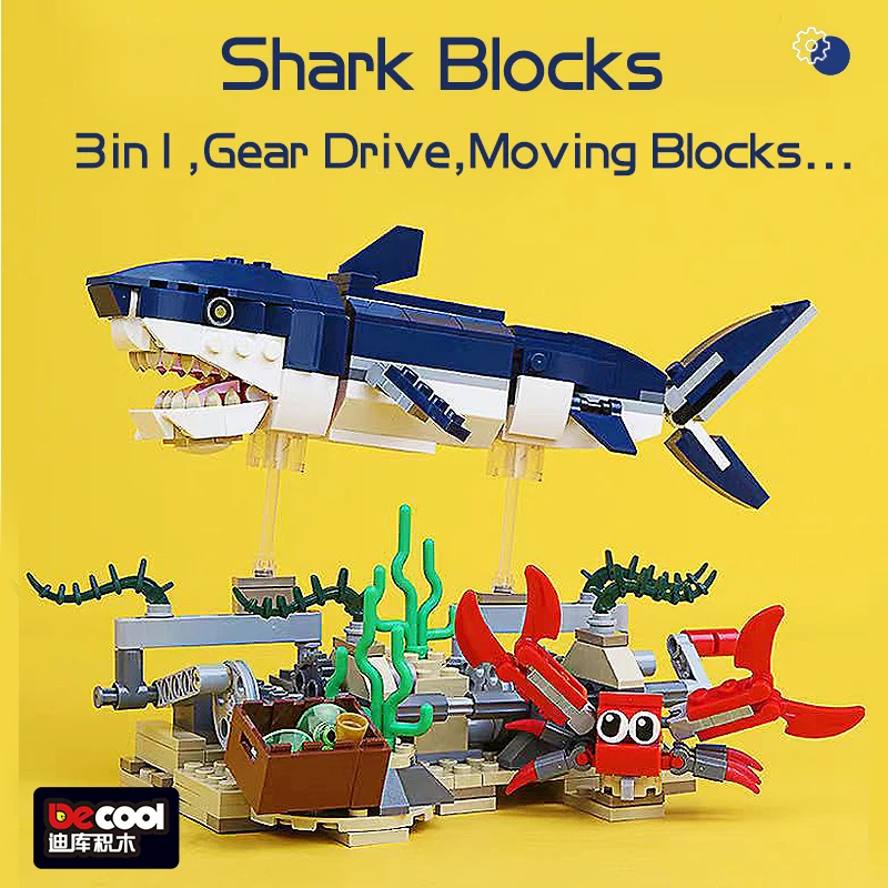 DECOOL 3in1 Creative Series Marine Animal Shark Building Blocks Squid Great White Shark Bricks Toys For Children Boy Kids Gifts