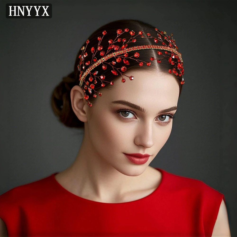 

HNYYX Handmade Colorful Crystal Hair Jewelry for Wedding Red Rhinestones Headpiece for Women Bride Hair Accessories Gift A293