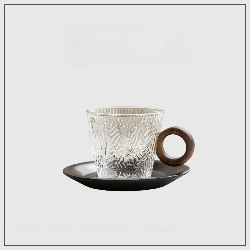

Creative Face Cup Body,with Walnut Wood Handle Multi-purpose High-end Heat-resistant Glass Coffee Cup and Saucer Set