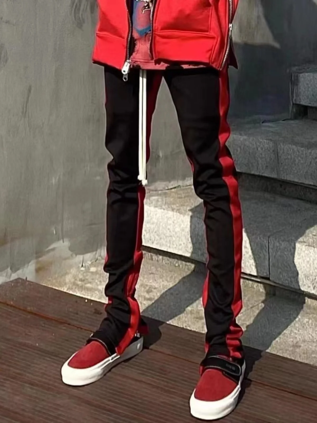 

Slim Fit Casual Pants Color Blo Splicing Long Trousers School Sle Elastic Waist Cotton Youth Faion Spring Autumn