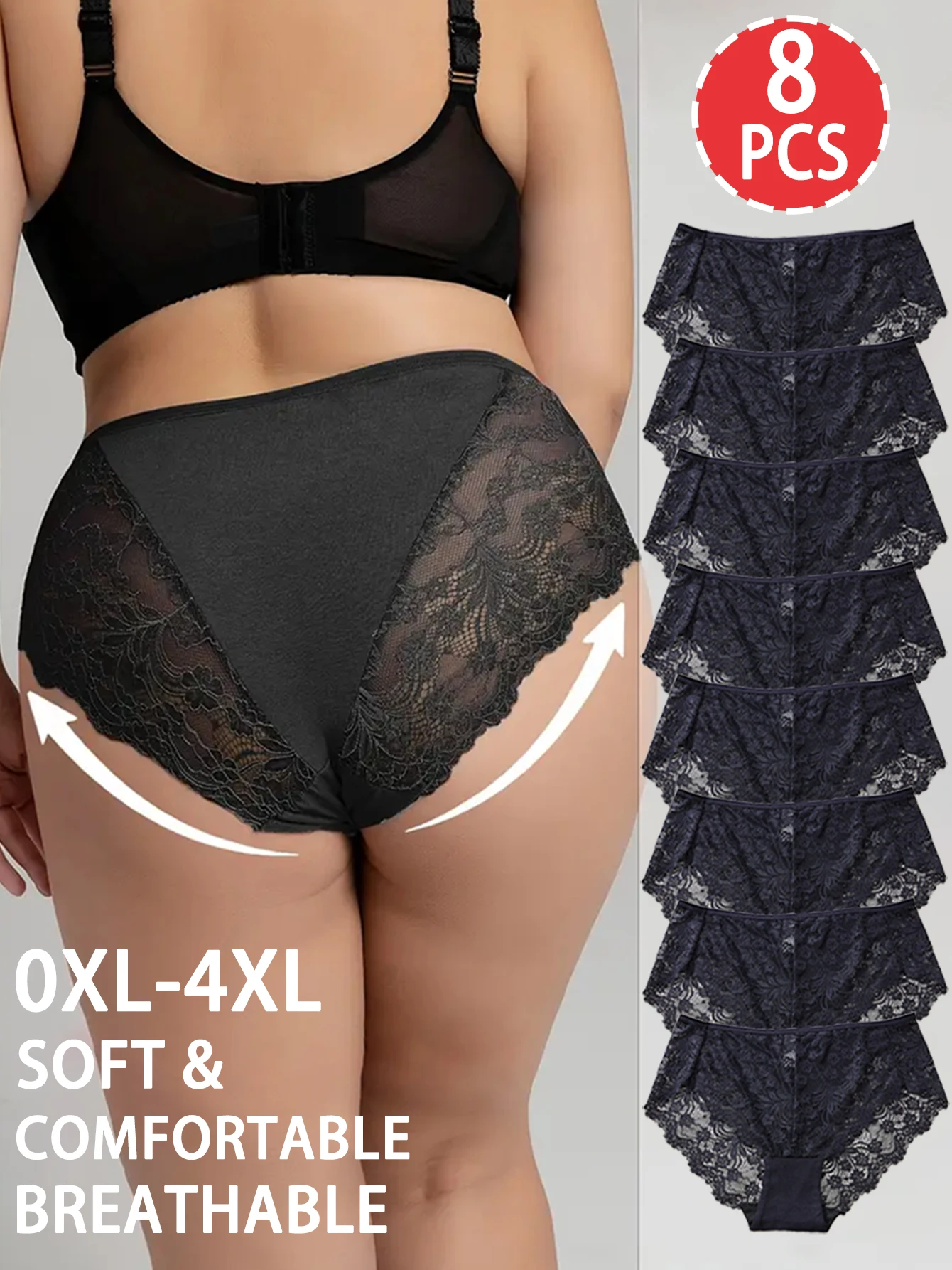 8PCS Plus Size Lace Sexy Panties for Women Underpants Female Panty Lady Underwear