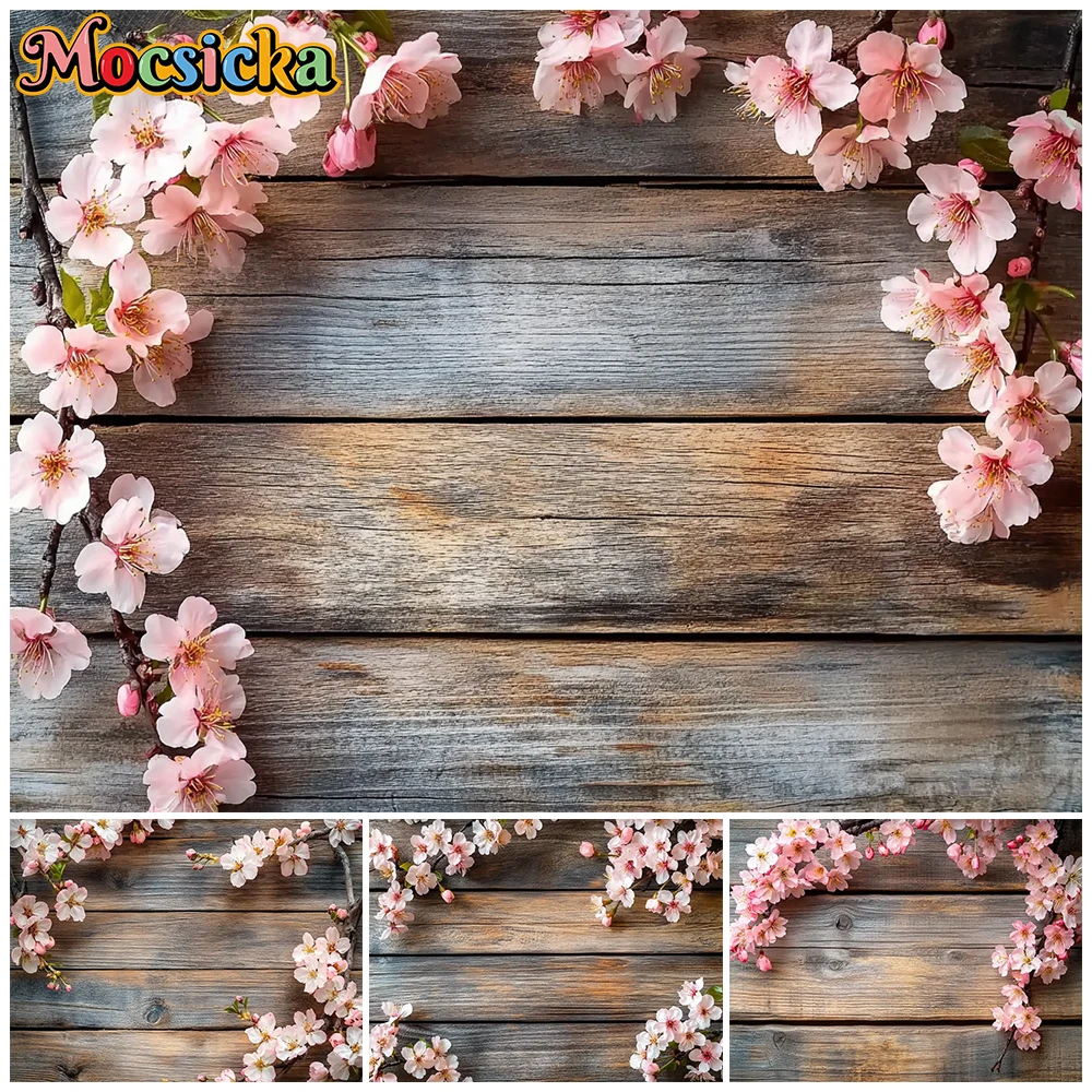 

Mocsicka Wooden Board Backgrounds For Photographs Pink Flowers Floor Backdrop Decors Newborn Baby Shower Birthday Party Supplies