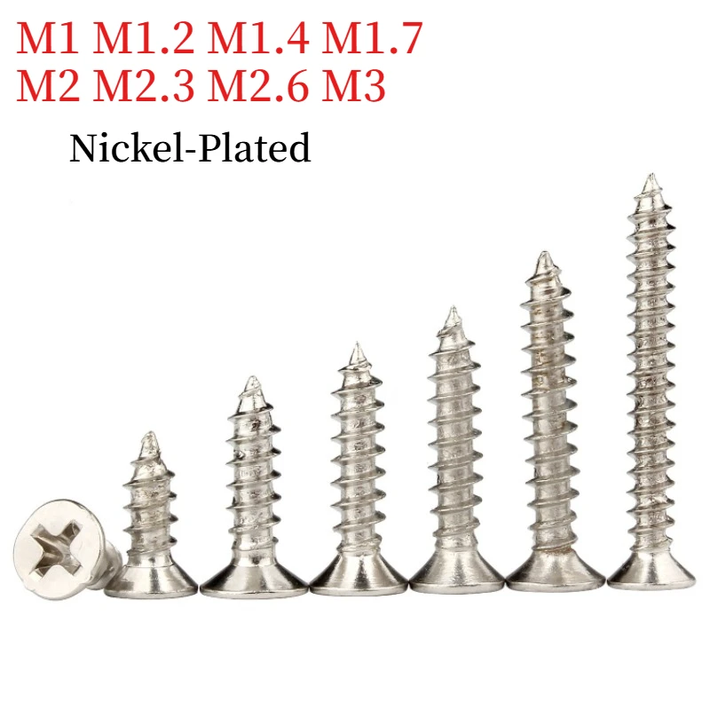 M1 M1.2 M1.4 M1.7 M2 M2.3 M2.6 M3 Nickel-Plated Phillips Countersunk Self-Tapping Screw ,Wood Screw DIN 7982