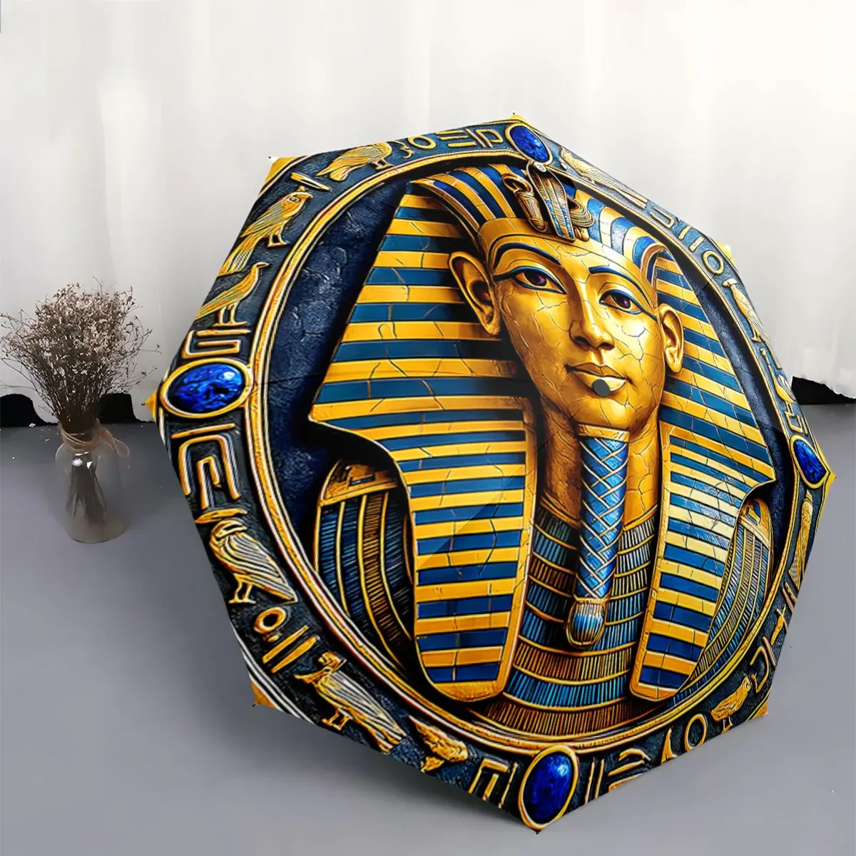 

Автоматический складной зонт с изображением головного убора фараона и иероглифами. Портативный складной дизайн, повседневный аксессуар для активного отдыха, Christ