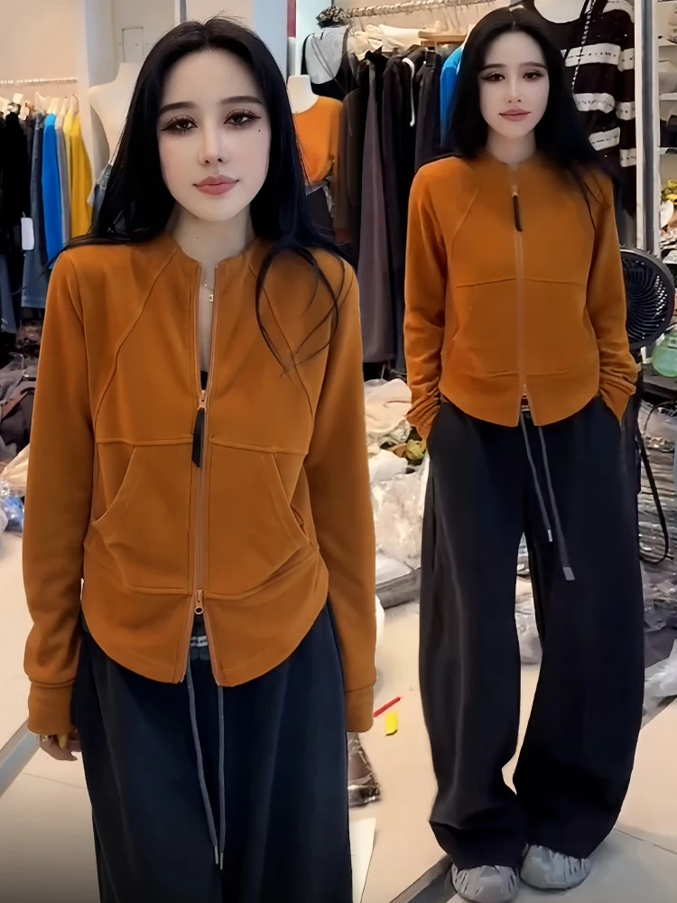 

Корейская женская толстовка с длинными рукавами и двойной молнией, осенняя новинка, универсальная, высококачественная, в уличном стиле