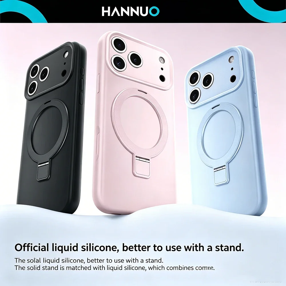 

Liquid Silicone Bracket Magnetic Phone Case For iPhone 17 16 Pro Max Air For Magsafe Protective Cover Kickstand Ring Holder Cove