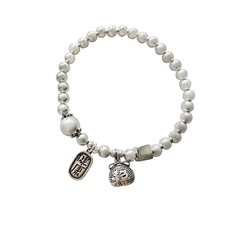 S925 Sterling Silver Safe and Healthy Chinoiserie Style Hand String Hot Silver Beads Versatile Women's Bracelet Gift