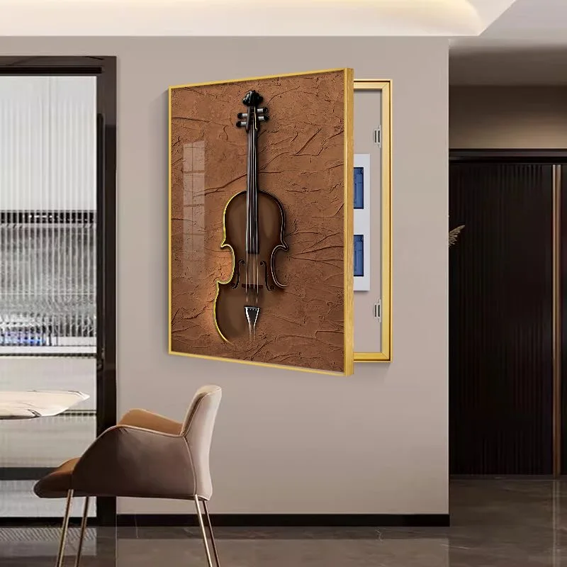 Guitar meter box decoration painting, large violin distribution box cover hanging painting switch electrical box wall mural