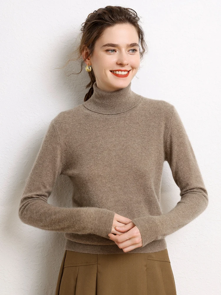 

Autumn Winter New Women's Basics Pullover 100% Cashmere Turtleneck Sweater Luxury Cashmere Grace Knitwear Office Lady Warm Tops