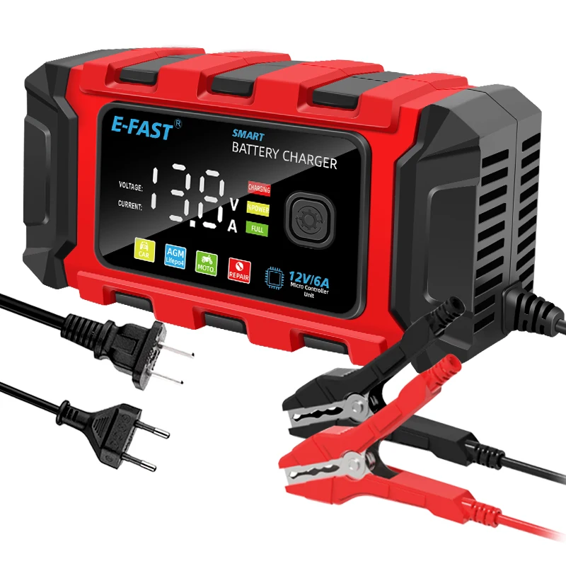 E-FAST Smart Color LCD Display Car 12V Intelligent Car Motorcycle Battery Charger Lead Acid Battery Pulse Charger Maintainer