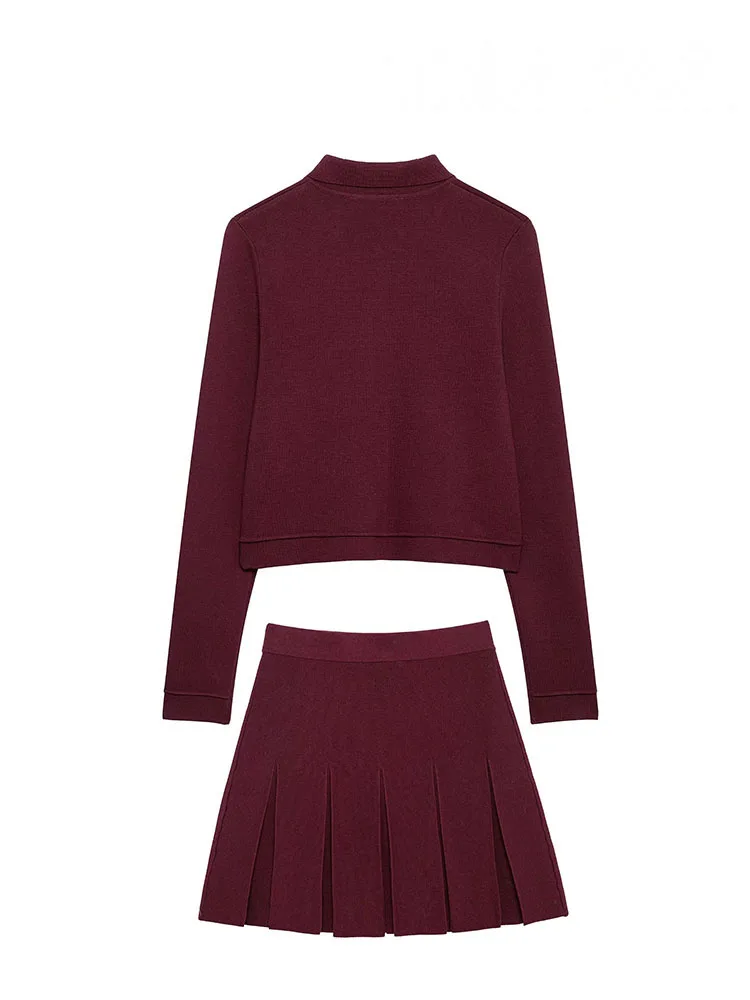 HH Conjunto de 2 piezas para mujer, manga larga, solapa, un solo pecho, bolsillo, decorar, cárdigan de punto informal + minifalda con cintura elástica