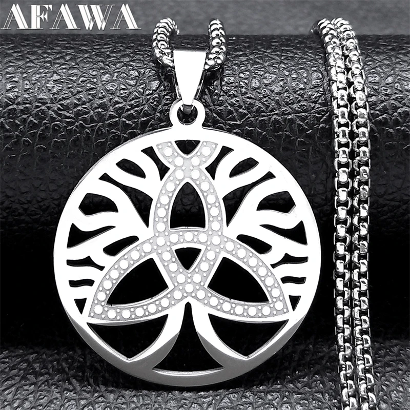 Aesthetic Tree of Life Witch Trinity Knot Necklace for Women Men Stainless Steel Celtic Chain Wedding Gift Jewelry N9753S02