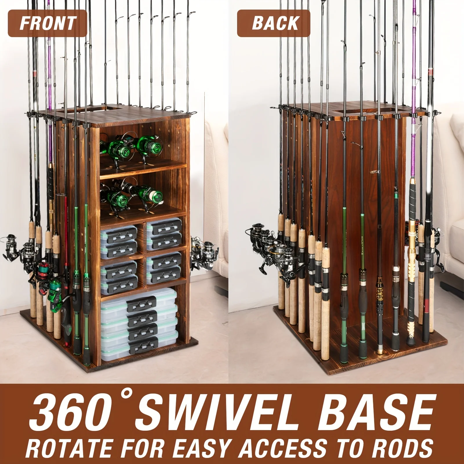 أصحاب قصبة الصيد للمرآب 360 درجة الدورية قصبة صيد خشبية أصحاب قضيب رف تخزين ما يصل إلى 10 قضبان