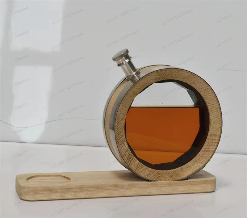 Wooden Wine Barrel Ornament | Creative Transparent Display for Red Wine & Baijiu, Solid Wood Home Bar Decor