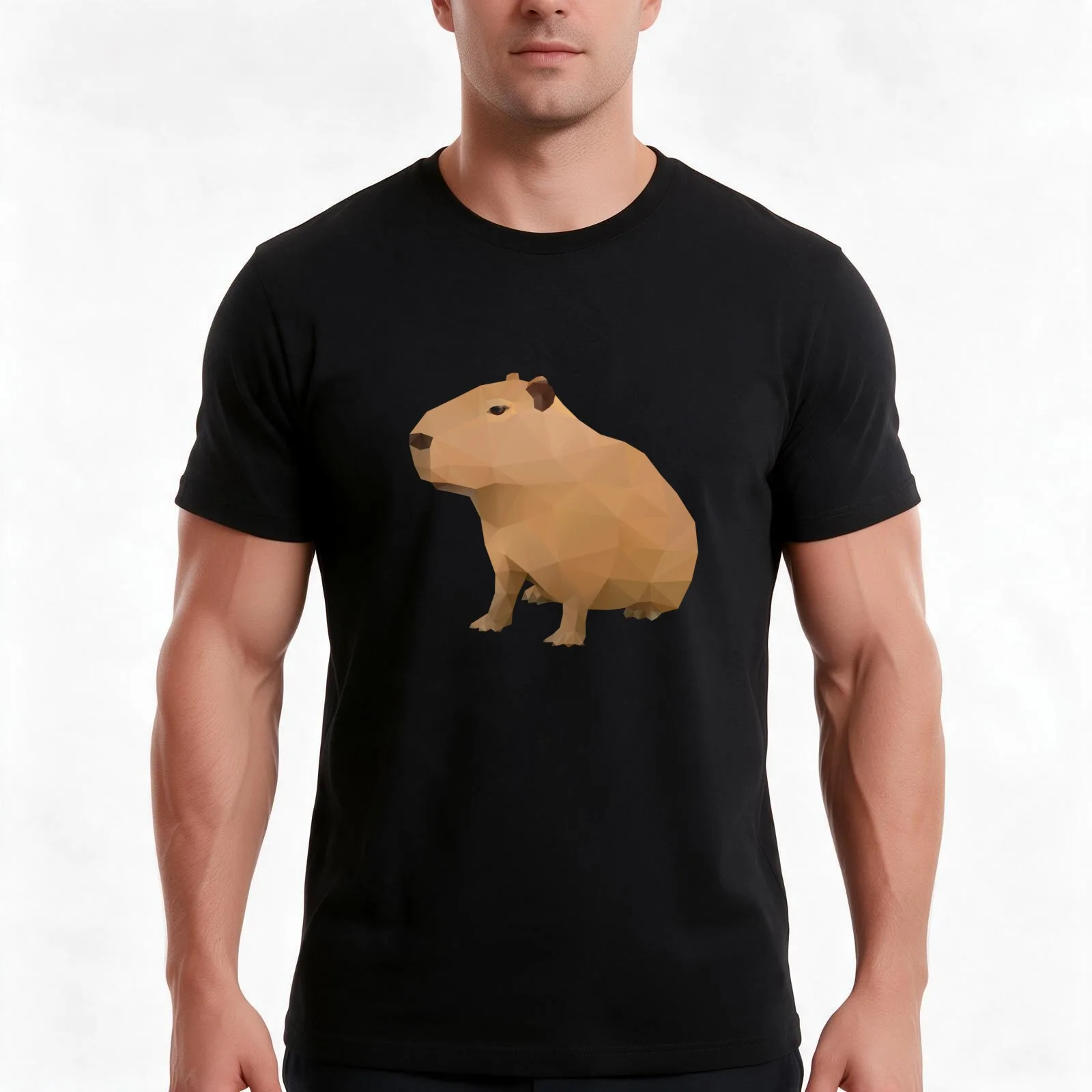Capybara Polygon Art T-Shirt, Summer Casual Cotton Tee, Oversized Streetwear Tops, Vintage Graphic Print, Loose Fit Short Sleeve